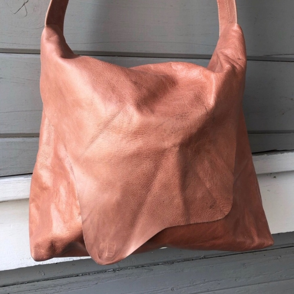 Two Hippies Leather Orange/Tan Flap Over Crossbody Bag.